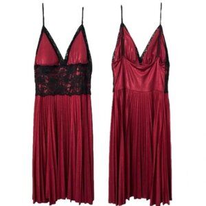 Janice Y2K Deep Red and Black Shimmery Lace Babydoll Lingerie Slip Dress Medium